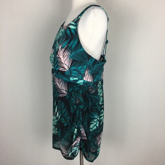 Cacique Green Leaf Print One Piece Mesh Layer Swim 20 - Picture 7 of 7